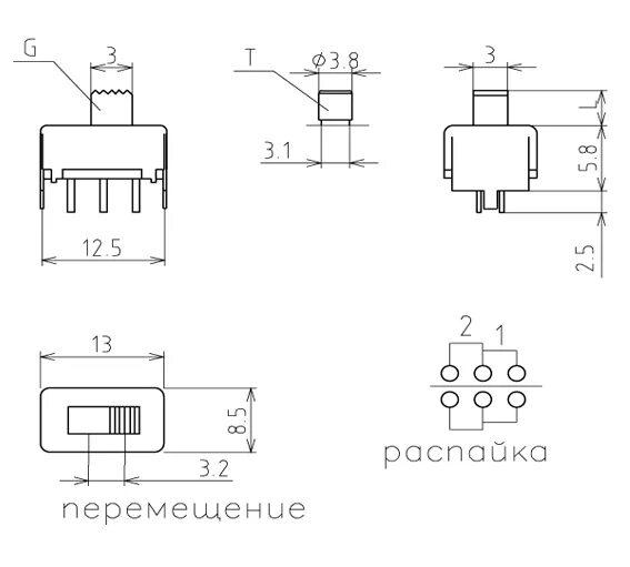 Sub-miniature Type Kcd1-203-1 On-off-on T85 3 Way 6 Pins Rocker Switch - Buy On-