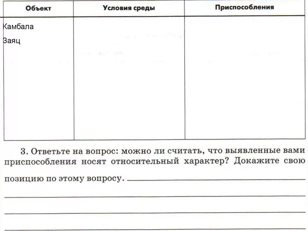 Объект условия среды приспособления. Приспособления к условиям среды. Лабораторная работа выявление приспособленности. Среды условия приспособления таблица.