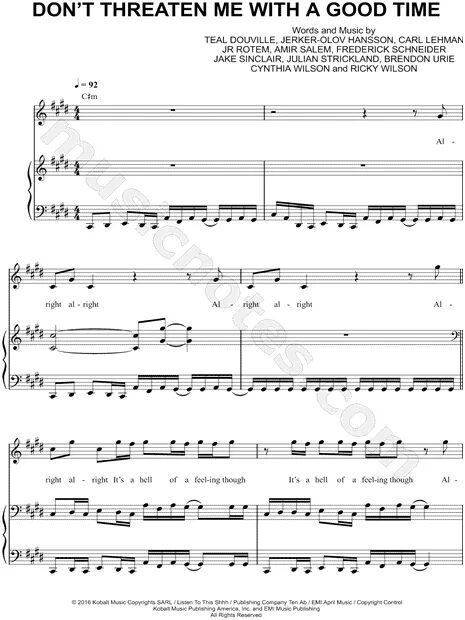 Panic at the Disco don't threaten me with a good time. Don't threaten me with a good time Ноты для фортепиано. Текст good time. Don't threaten.