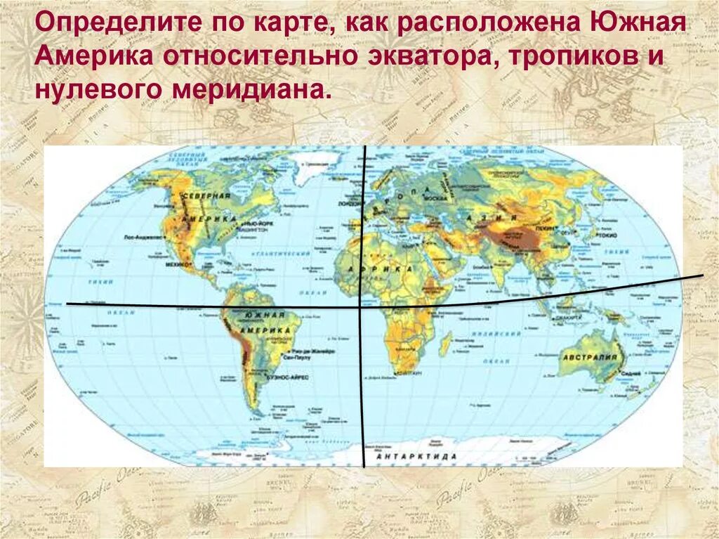 Евразия по отношению к тропикам. Нулевой Меридиан Южной Америки расположен к. Нулевой Меридиан на карте. Расположение материка относительно экватора.