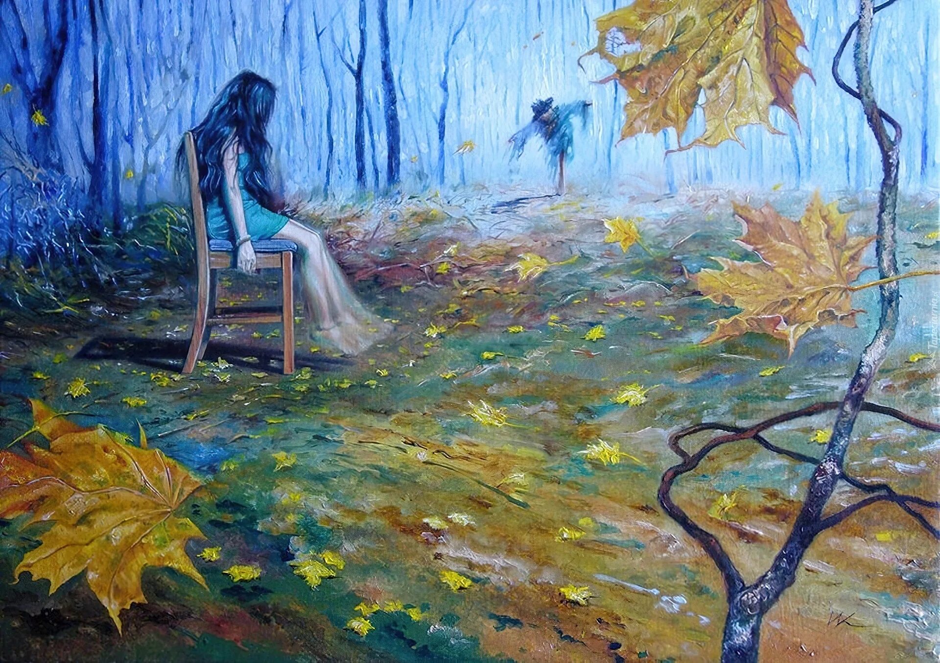 Осень грустит. Художник Wlodzimierz Kuklinski 2 осень и женщина. Настроение в картинах художников. Осень одиночество. Осенние раздумья.