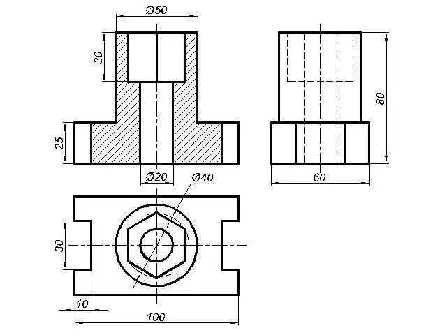 03. Совмещение вида и разреза на чертеже. Соединить часть вида спереди и часть разреза. Разрез черчение. Полный разрез детали.