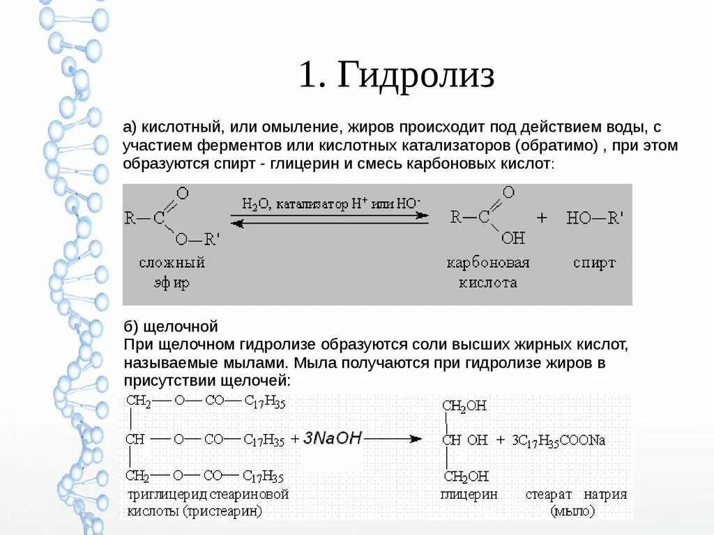 С водой в присутствии кислоты реагирует. Гидролиз. При гидролизе жира образуется. Ферментативный гидролиз. Кислотный гидролиз.