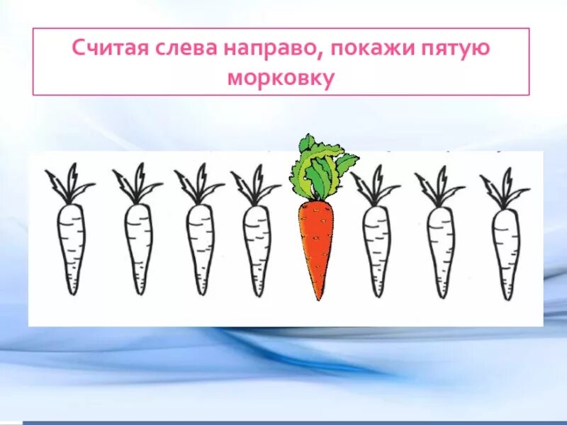 Сосчитай морковки. Подготовка к изучению чисел 1 класс. Линейка морковка. 5 Морковок. Считая слева направо