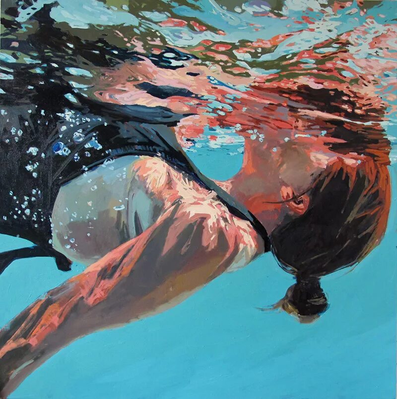 Мальчик масло вода. Саманта френч картины. Картина вода. Под водой живопись. Девушка под водой картина.