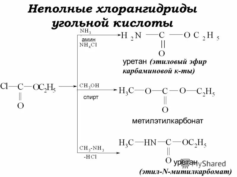 Гидролиз этилового эфира пропионовой кислоты. Получение галогенангидрида из щавелевой кислоты. Синтез галогенангидридов. Хлорангидридом уксусной кислоты. Взаимодействие спиртов с аминами.