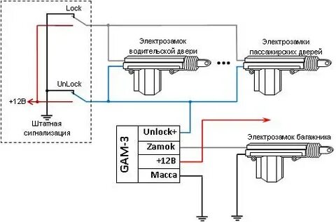 Схема подключения замка ваз 2107