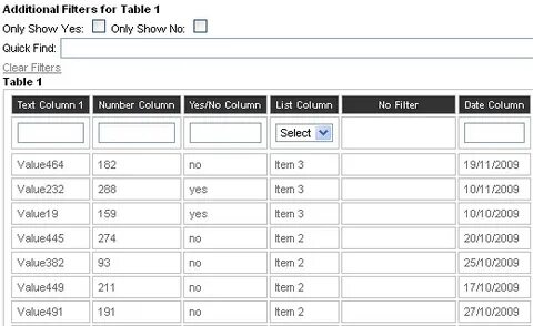 Table filter