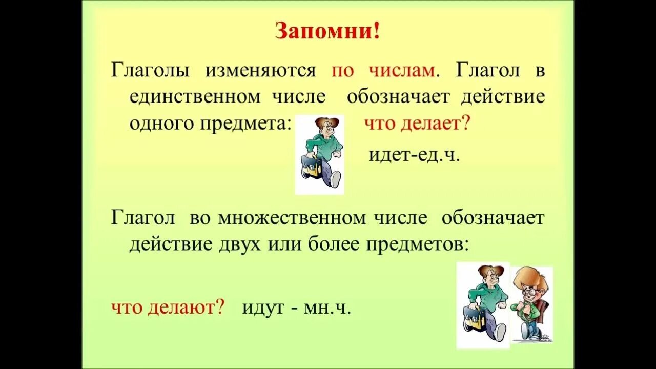 Правило глагол 2 класс правило. Глагол единственного числа 2 кл. Единственное и множественное число глаголов 2 класс. Глагол 2 класс. Тренинг по теме глагол 2 класс