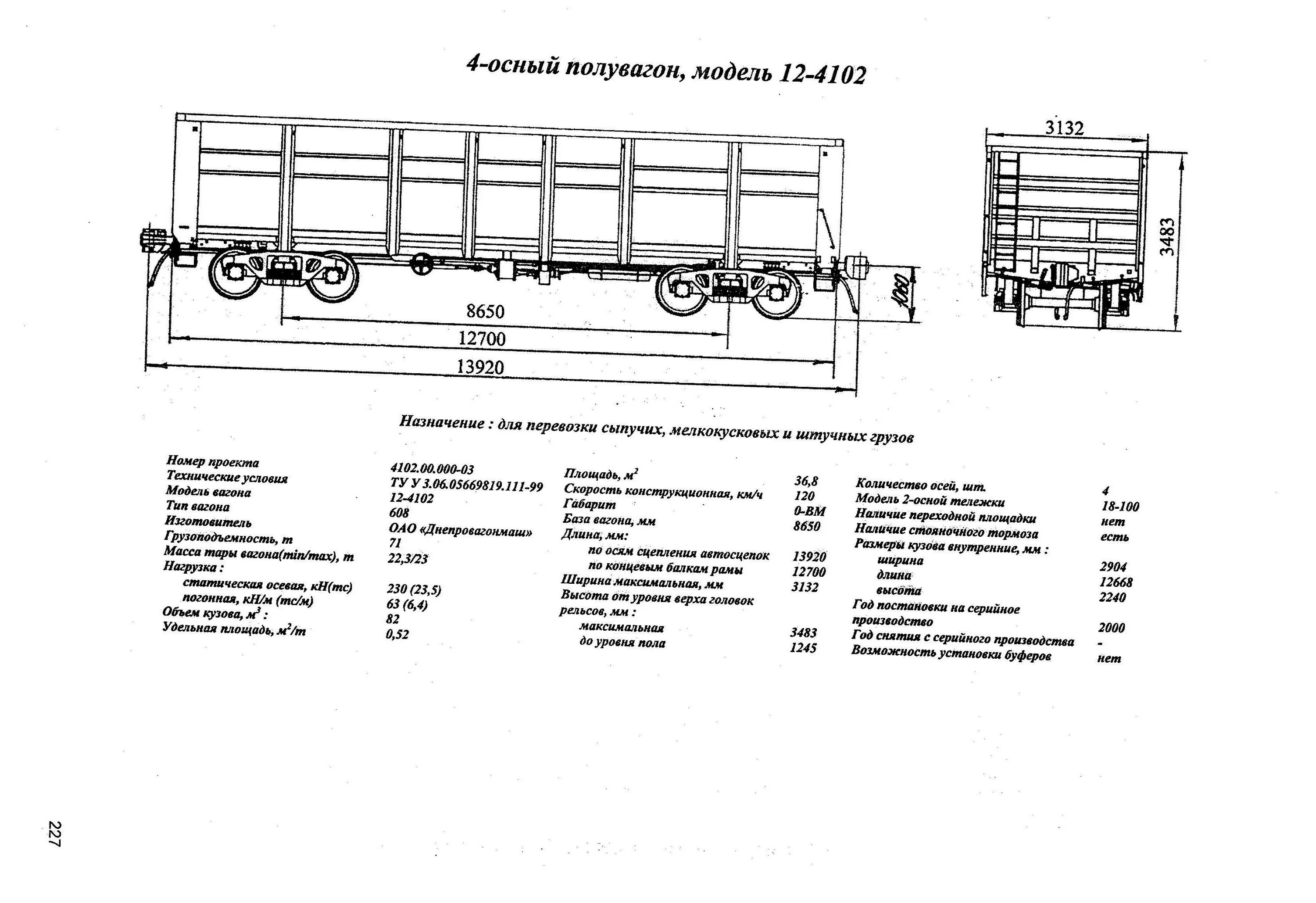 Количество железнодорожных вагонов. Вагон 12-4102 технические характеристики. Полувагон технические характеристики. Полувагон 12-4102 технические характеристики. Грузоподъемность полувагона 4-х осного.