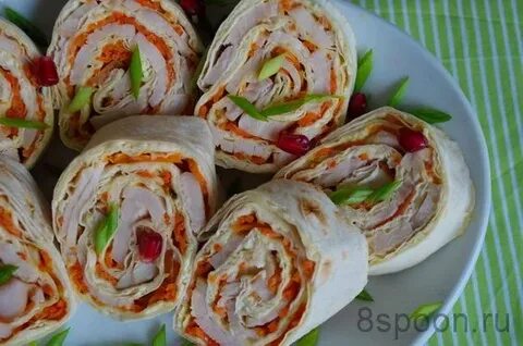 Рулет из лаваша начинки с курицей