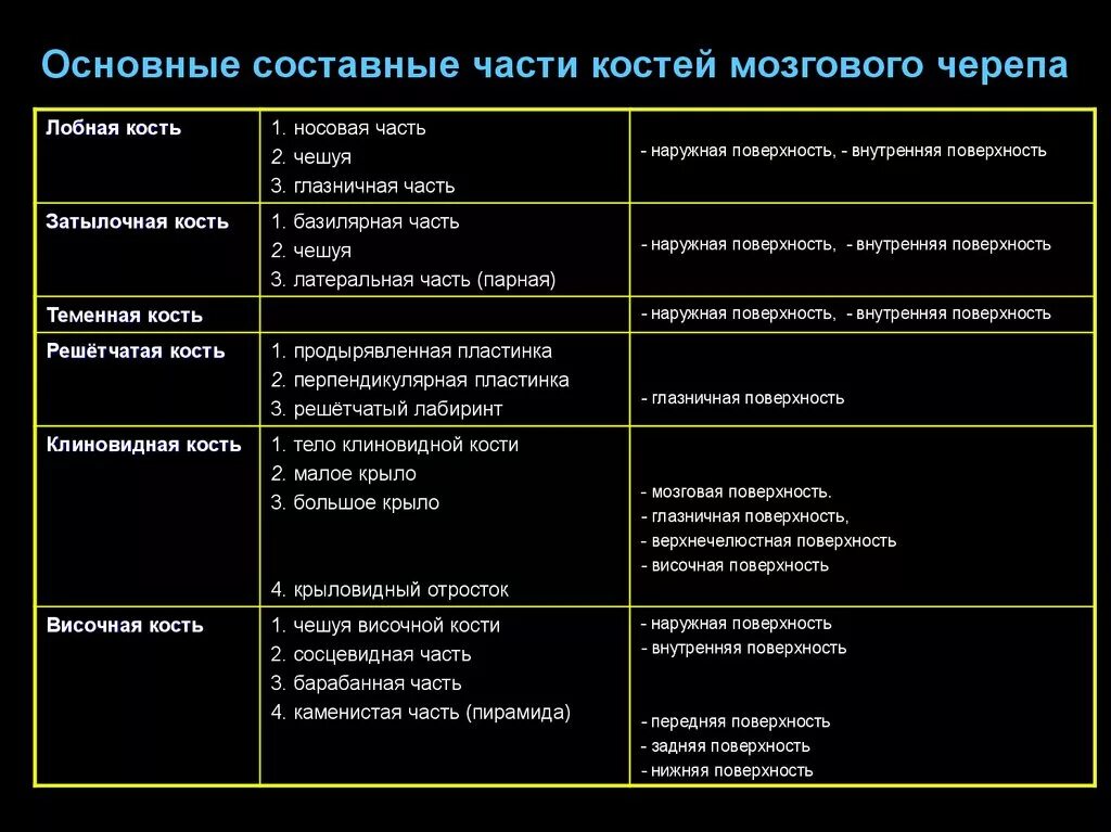 Таблица кости мозгового отдела черепа. Характеристика костей черепа таблица. Кости черепа таблица по анатомии. Кости лицевого черепа анатомия таблица. Отдел скелета особенности строения функции