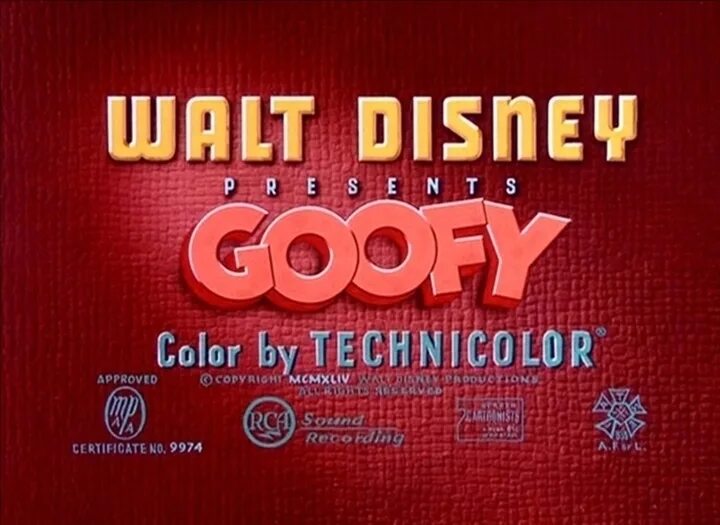 Тайтлы 2023. A Walt Disney Goofy in Technicolor. IATSE RCA Sound recording. MPAA IATSE RCA Sound recording. MPAA IATSE RCA Sound System.