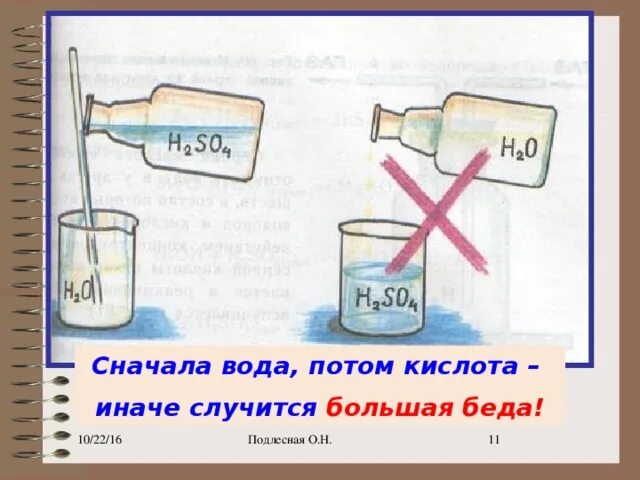 Добавление воды в кислоту