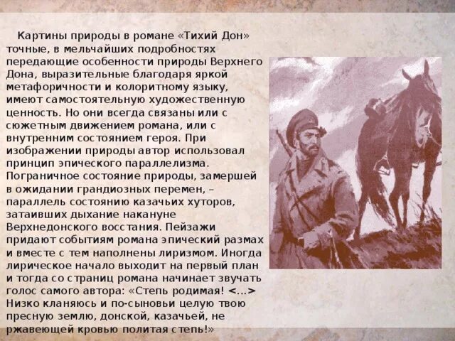 Роль дона в произведении тихий дон. Мир Донского казачества в романе "тихий Дон" Шолохова. Тихий Дон Григория на хуторе. Пейзаж в романе тихий Дон.