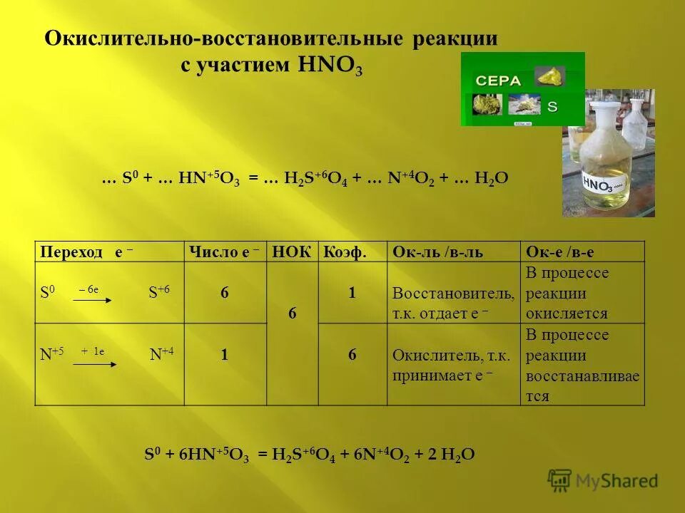 Сера в окислительно восстановительных реакциях является