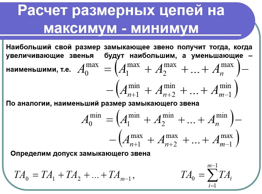 Простой пример расчета. Формулы расчета размерной цепи. Расчет размерных цепей линейных размеров. Расчет размерной цепи методом максимума-минимума вала. Методы расчета размерных цепей формула.