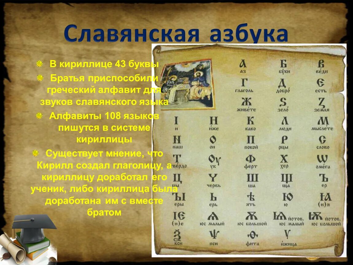 Стояла в конце кириллицы 5. Славянская письменность. Первая Славянская Азбука. Азбука кириллица Славянская кириллица. Первая Славянская письменность.