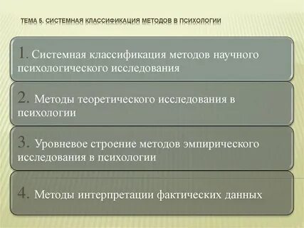 Основные классификации методов психологического исследования
