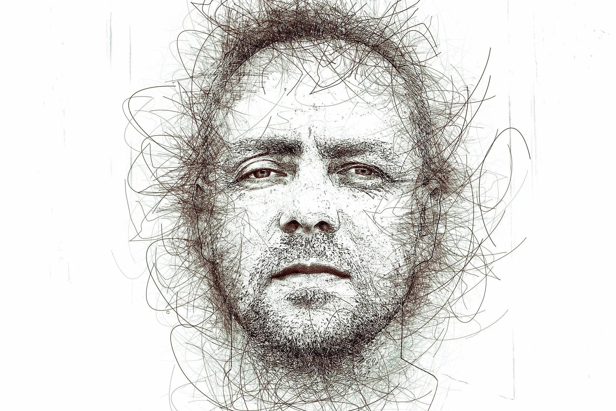 Портрет кистью. Эффект скетча. Эффект рисунка карандашом. Эффект скетча. Эффект скетча.