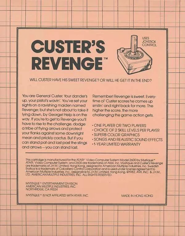 Custer перевод. Custer's Revenge (Atari 2600). Custer's Revenge игра. Custer's Revenge Atari 2600 картридж. Custer's Revenge Atari картридж.