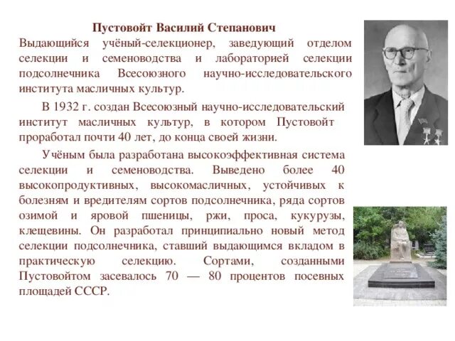 Труженики краснодарского края и их достижения. Пустовойт селекционер Кубани.