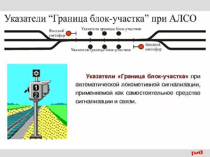 Движение поездов при автоматической локомотивной сигнализации. Автоматическая Локомотивная сигнализация (алсо). Указатель границы блок участка. Автоматическая Локомотивная сигнализация РЖД. Блок-участок на ЖД.