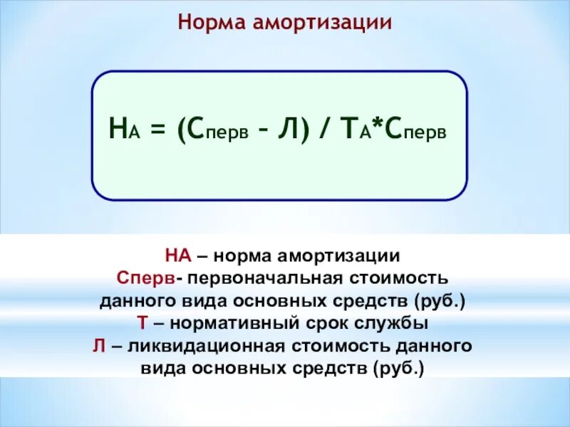 Амортизационные отчисления формула с нормой амортизации. Норма амортизации для 180 месяцев. Ликвидационная стоимость и амортизация. Норма амортизации основных средств формула. Норма амортизации устанавливает