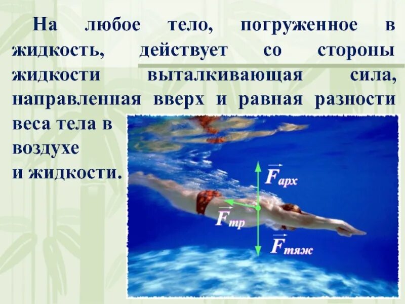 На тело утонувшее в жидкости действует. Тело погруженное в жидкость. Силы действующие на тело погруженное в жидкость. Выталкивающая сила. На любое тело погруженное в жидкость действует.