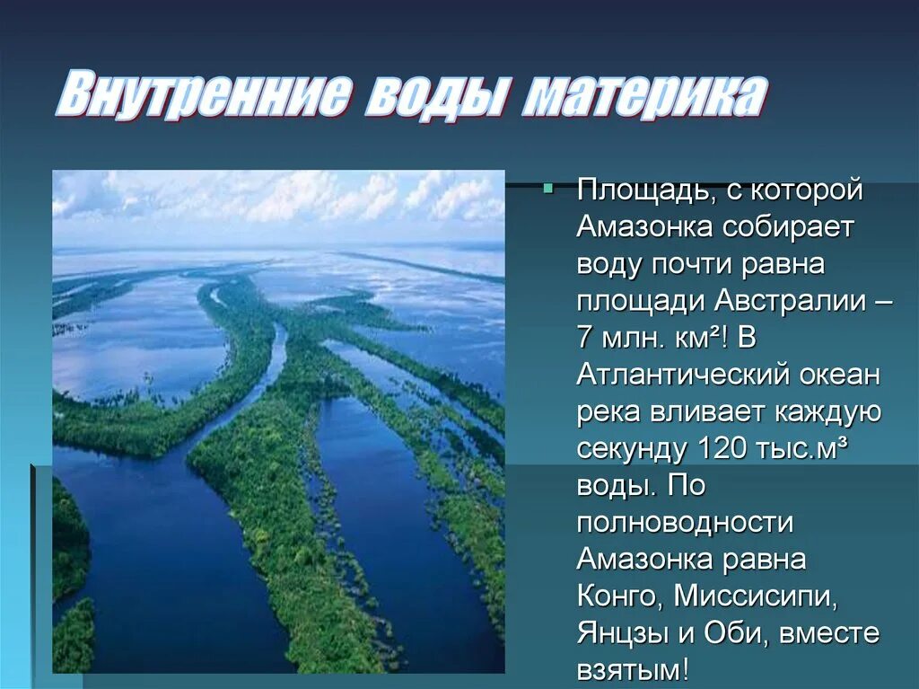 Материк Южная Америка река Амазонка. Внутренние воды материка. Река Амазонка и Атлантический океан. Южная Америка презентация.