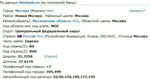 Телефонные коды регионов и городов