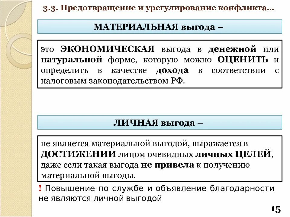 Выгода события. Личная выгода. Экономическая выгода в денежной или натуральной форме. Конфликт интересов. Конфликт экономических интересов.