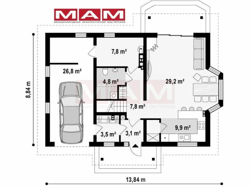 Проект квадратного в плане загородного дома S3-133 (Z1 gl). Фото, планы и цены