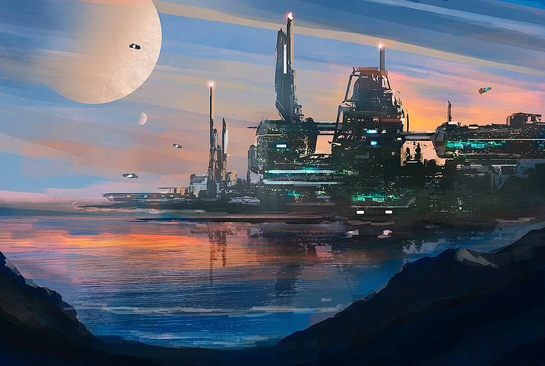 Космос будущего. Футуристический пейзаж. космический город. город будущего пейзаж. космические города будущего.