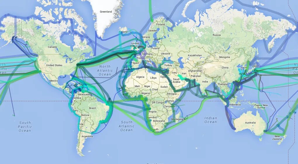 Мировой интернет кабель. Оптическая сеть. Карта оптоволоконных кабелей.