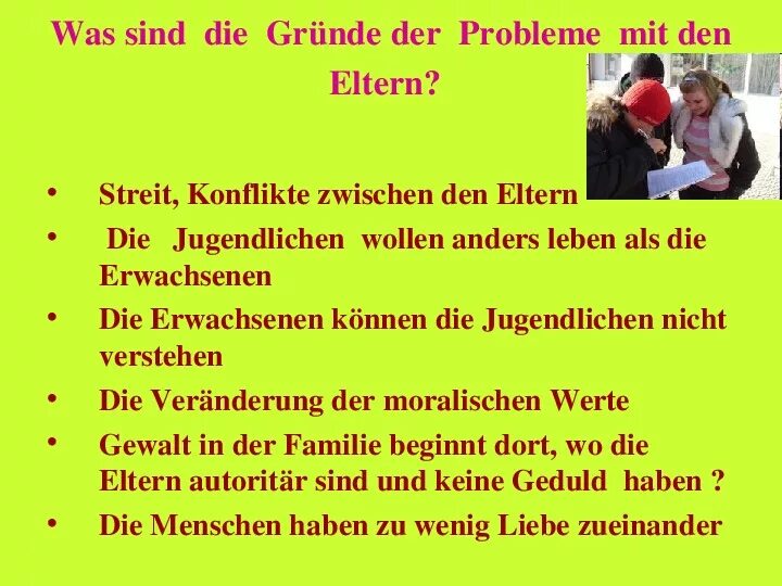 "Проблемы молодежи", "Probleme der Jugend"