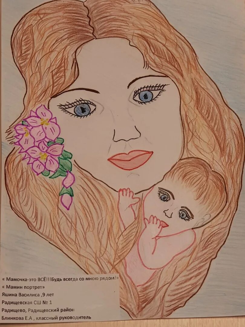 Рисунок для мамы. Самый красивый рисунок для мамы. Портрет ко Дню матери. Портрет мамы.