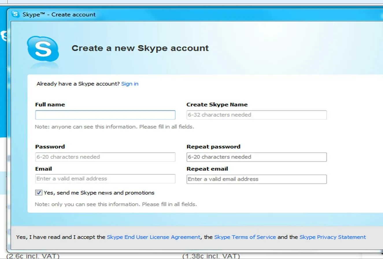 Создание skype