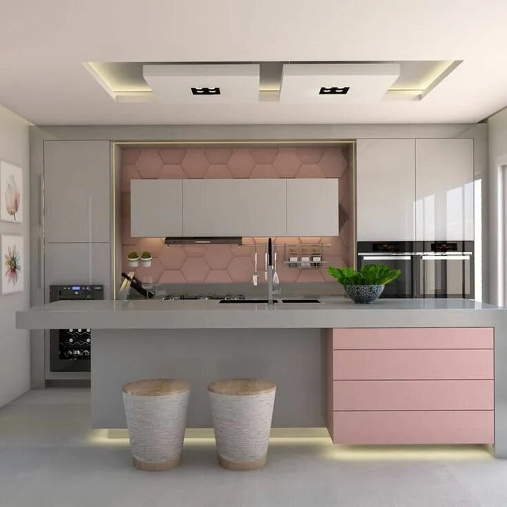 Image may contain: kitchen and indoor Cocina rosa, Diseño de interiores de cocin