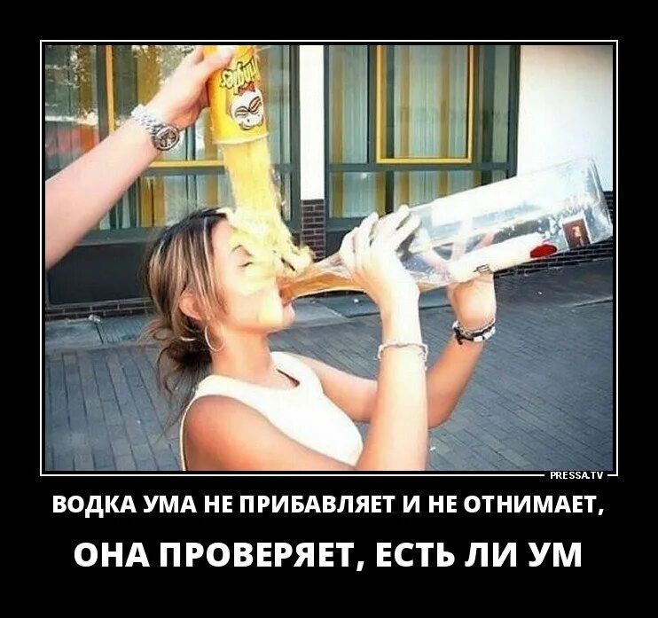Трек ума ума ума. Водка не прибавляет ума. водка девушка демотиватор. жрут водку демотиватор. жрать водку.