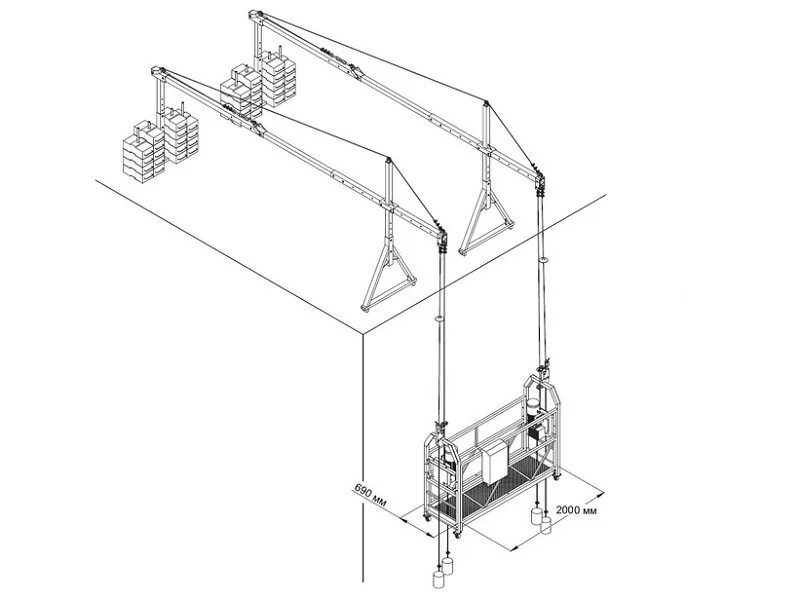 Рабочий подвесной люльки. Консоль фасадного подъемника ZLP 630. Консоль фасадного подъемника ZLP 630 чертеж. Подъемник ZLP 630 чертеж. Комплектация люльки ZLP 630.