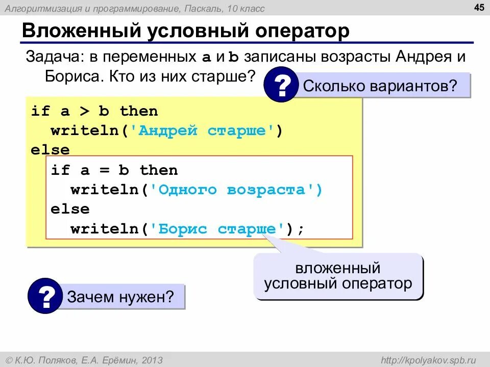 Алгоритм программирования паскаль. Вложенные операторы Паскаль. Алгоритмизация и программирование Паскаль. Условный оператор. Вложенный условный оператор.