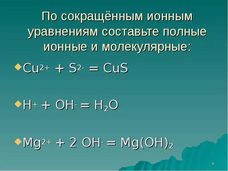 Составьте уравнение реакции h2 s. Сокращённое ионное уравнение. Ионное уравнение реакции. Химические ионные уравнения. Сокращенная ионная форма.