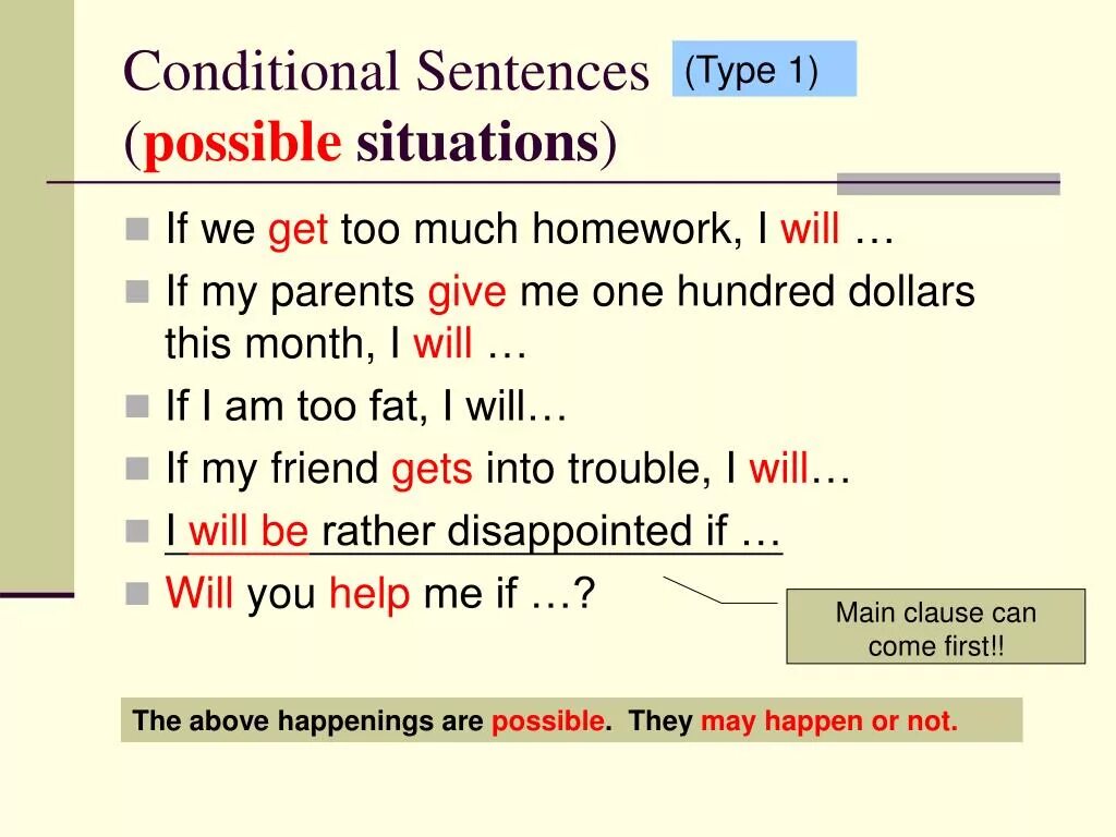 Кондишионал Сентенс. Предложения conditional sentences(Type 1). Кондишионал тайп 0. Conditional sentences Type 1 правило. Types of possible