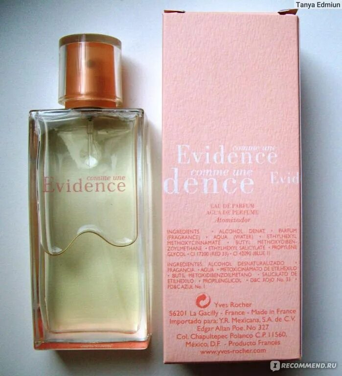 Fragrance world evidence парфюмированная вода 80. Духи evidence yves rocher. Эвиденс l'eau de parfum. Парфюмерная вода evidence. Chain of evidence.