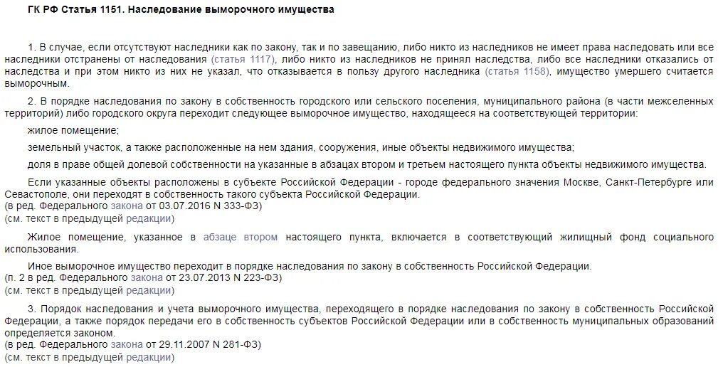 Наследство гк рф с комментариями. Ст 1151 ГК. Наследование выморочного имущества ГК РФ. Выморочное имущество это ГК. Выморочное имущество статья 1151.