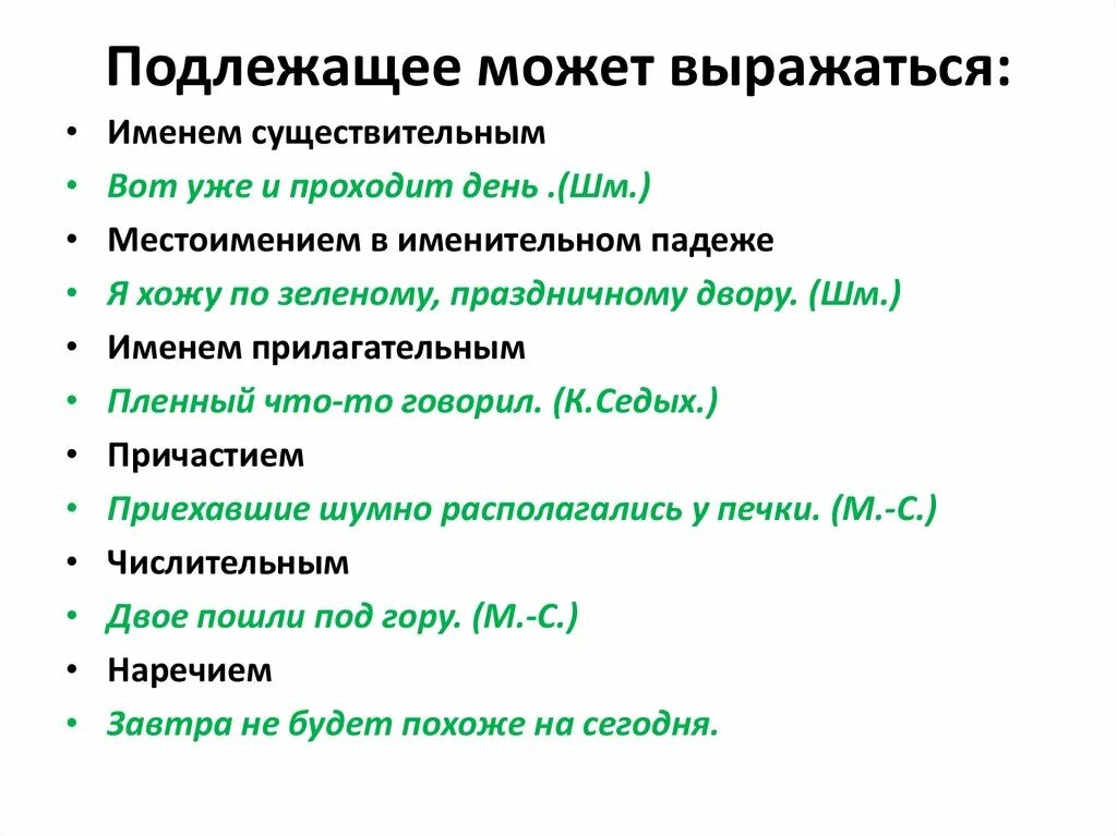 Основные способы выражения подлежащего приведите примеры