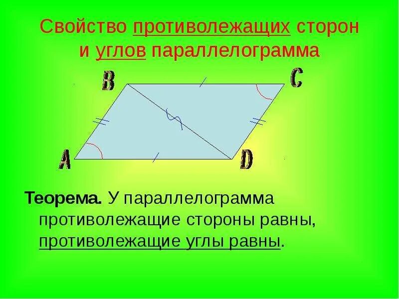 В параллелограмме есть два равных угла точка