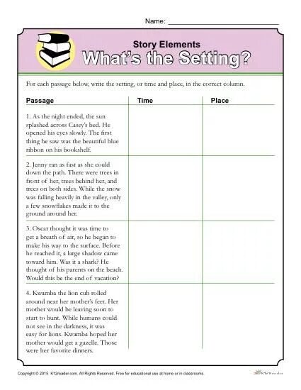 Read the passage below. Setting of the story. setting element. story setting description пример. make the story elementary worksheets.