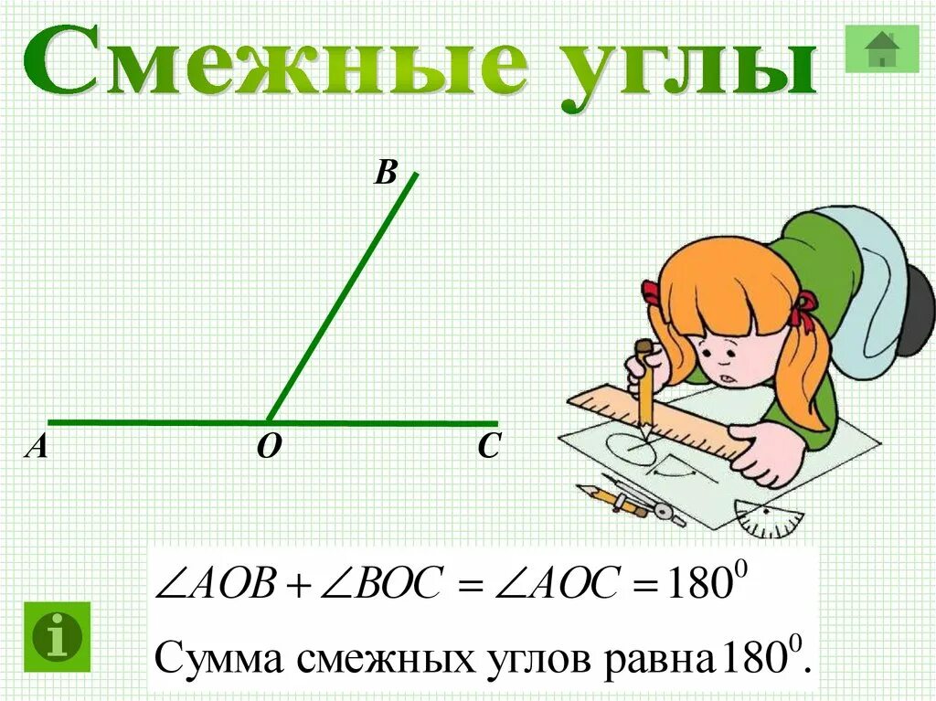 Смежный период. Смежные углы. Смежные углы в треугольнике. Сумма прилежащих углов. Изображение смежных углов.